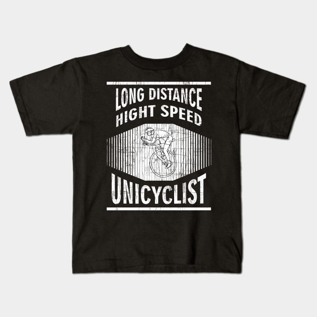 High Speed Hungry Crazy Unicycle Long Distance Biker Kids T-Shirt by FancyTeeDesigns